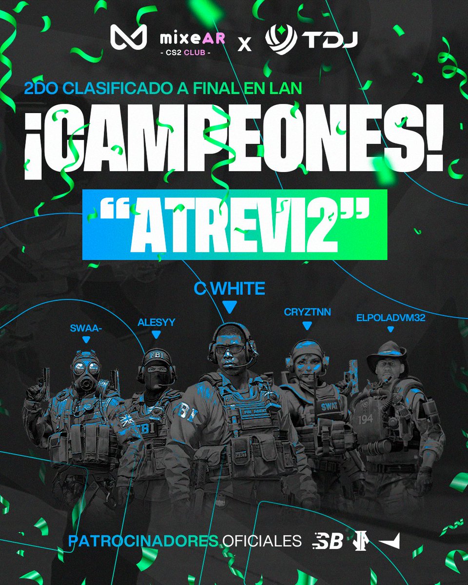mixeARcs's tweet photo. ¡SEGUNDO CLASIFICADO A LA LAN DE @TEMPORADAJUEGOS! 🏆
El equipo de #Atrevi2 se coronó ayer y disputara la final vs #NoLimit el próximo 2 de noviembre en la Usina del Arte, ¡Felicidades! 🙌🥳
🔹 #cWhite
🔹 #Alesyy
🔹 #Cryztnn
🔹 #Swaa-
🔹 #ElPoladvm32 https://t.co/CSrcBBANyD