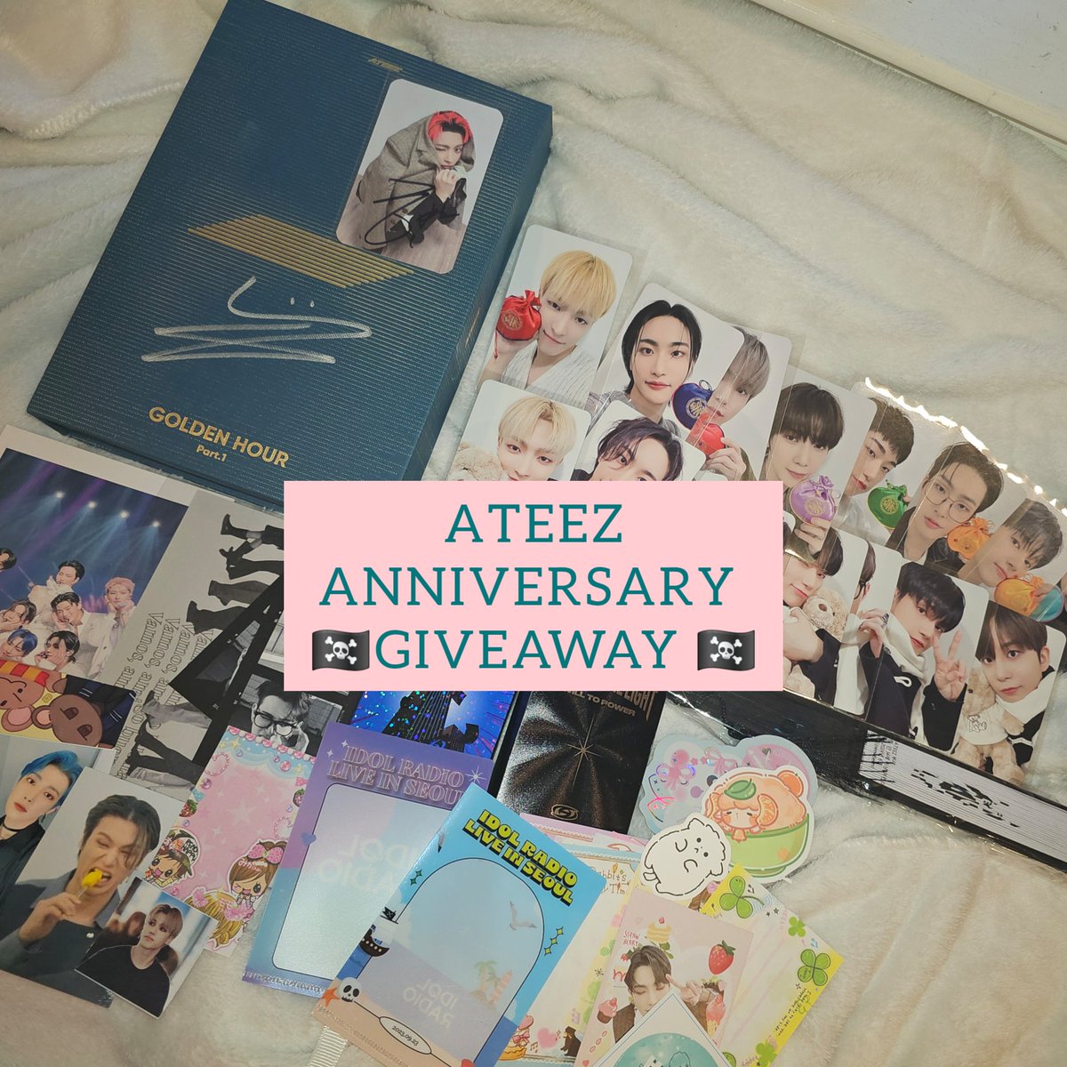 tententrades's tweet photo. 🏴‍☠️ATEEZ ANNIVERSARY GIVEAWAY🏴‍☠️

open WW 🌎 (free shipping in us; ww winner pays 1/2 shipping fee)

🏴‍☠️includes signed hongjoong pc, signed wooyoung album &amp; many more gifts!

🏴‍☠️rules: check image below ⬇️

ends: 11/26 (wy bday 🐈‍⬛️🖤)

#ateez #atiny #ateezgiveaway #ateezgo #kpop https://t.co/wCRyF0u3bI