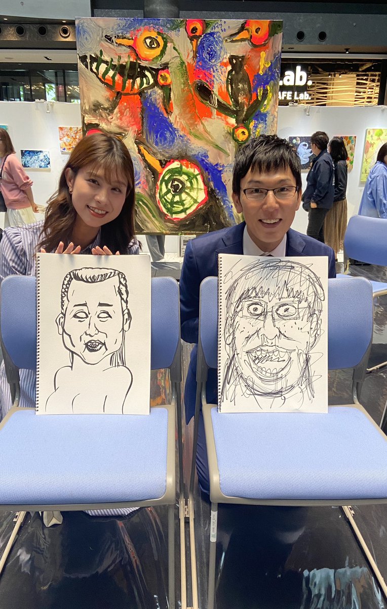 asagoegoe's tweet photo. OSAKA ART MARKET 2024

石塚大介さんに似顔絵書いてもらいました。激しめ！！

高樹さんはくっきー！さんが！

あっという間に描き上げてました！すごい！ https://t.co/Fx55ln1J3I