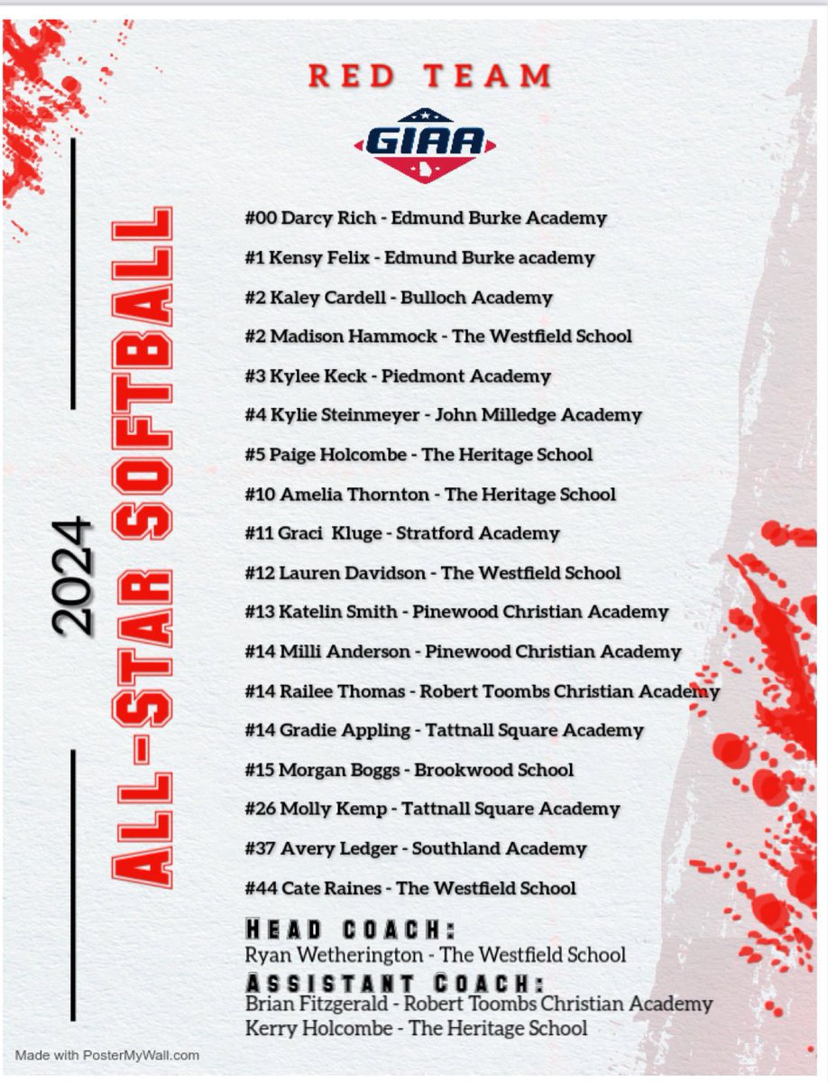Heritage Softball (@ths_hawks_sb) on Twitter photo Congrats to Paige Holcombe, Coach Kerry Holcombe and Amelia Thornton for representing the Heritage School at todayβs <a href="/giaasports/">GIAA</a> Senior All-Star Game! #GoRedTeam π΄π΄π₯
#GoHawks π΅π΄π₯
<a href="/holcombe_paige/">Paige Holcombe</a> <a href="/kerry_holcombe/">Kerry Holcombe</a> <a href="/AmeliaThorn10/">Amelia Thornton 2025</a> <a href="/THS_HawksSports/">Heritage Athletics</a> Congrats to Paige Holcombe, Coach Kerry Holcombe and Amelia Thornton for representing the Heritage School at todayβs <a href="/giaasports/">GIAA</a> Senior All-Star Game! #GoRedTeam π΄π΄π₯
#GoHawks π΅π΄π₯
<a href="/holcombe_paige/">Paige Holcombe</a> <a href="/kerry_holcombe/">Kerry Holcombe</a> <a href="/AmeliaThorn10/">Amelia Thornton 2025</a> <a href="/THS_HawksSports/">Heritage Athletics</a>