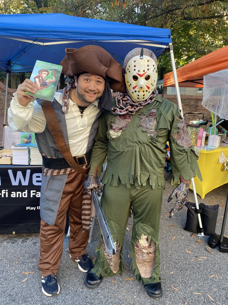 As of today, I've sold over 1,500 copies of Scribes' Descent and over 700 copies of Emolecipation!

Here's me at last night's Ghost Walk. None of my author copies are pirated, despite appearances 😃

Try Scribes' Descent: dylanwestauthor.com/scribes-descent