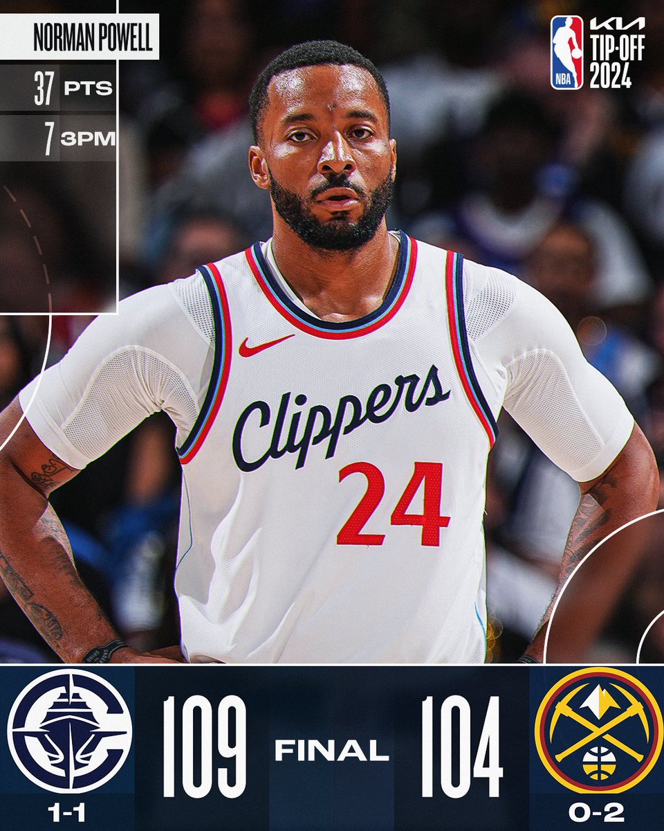 NBA (@nba) on Twitter photo 🏀 SATURDAY'S FINAL SCORES 🏀
Norman Powell scores 22 of his 37 points in the 4th-quarter to give the <a href="/LAClippers/">LA Clippers</a> their first win of the year!
James Harden: 23 PTS, 16 AST, 6 REB
Ivica Zubac: 24 PTS, 15 REB, 4 AST 🏀 SATURDAY'S FINAL SCORES 🏀
Norman Powell scores 22 of his 37 points in the 4th-quarter to give the <a href="/LAClippers/">LA Clippers</a> their first win of the year!
James Harden: 23 PTS, 16 AST, 6 REB
Ivica Zubac: 24 PTS, 15 REB, 4 AST