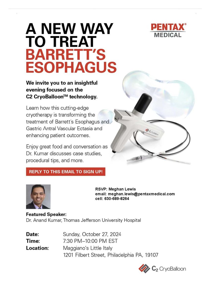 Anand Kumar, MD MPH FASGE (@drkumargi) on Twitter photo #GITwitter attending <a href="/AmCollegeGastro/">ACG</a> #ACG2024, Welcome to Philly! 🔔 Enjoy the city and the conference!
📢📢 Those interested in learning about Cryoballoon ablation for Barrett's and beyond,  RSVP⬇️for industry sponsored dinner talk on Sunday night #GITwitter attending <a href="/AmCollegeGastro/">ACG</a> #ACG2024, Welcome to Philly! 🔔 Enjoy the city and the conference!
📢📢 Those interested in learning about Cryoballoon ablation for Barrett's and beyond,  RSVP⬇️for industry sponsored dinner talk on Sunday night