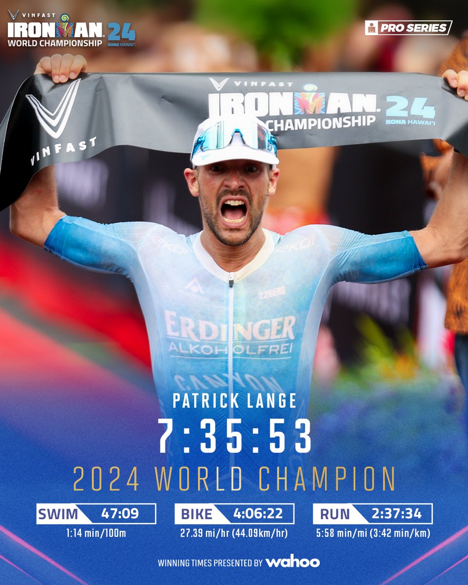 IRONMANtri's tweet image. The splits it took Patrick Lange to dominate the VinFast IRONMAN World Championship, Kona🌺

⏱️ presented by @wahoofitness 

👑 VinFast #IMWC, Kona - Men
📺 Watch the Replay | proseries.ironman.com, YT, Outside TV, DAZN, ZDF, L‘Equipe, beIN Sports, iQIYI &amp;amp; more