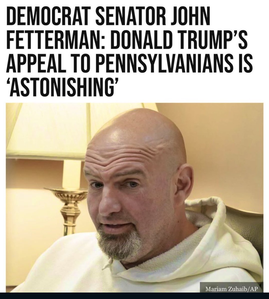 I think Fetterman will vote #TRUMP2024 

Democrat senator John Fetterman: “It’s like something very special exists there. And that doesn’t mean that I admire it. It’s just — it’s real. And now [Elon] Musk is joining him. I mean, to a lot of people, that’s Tony Stark. That’s the