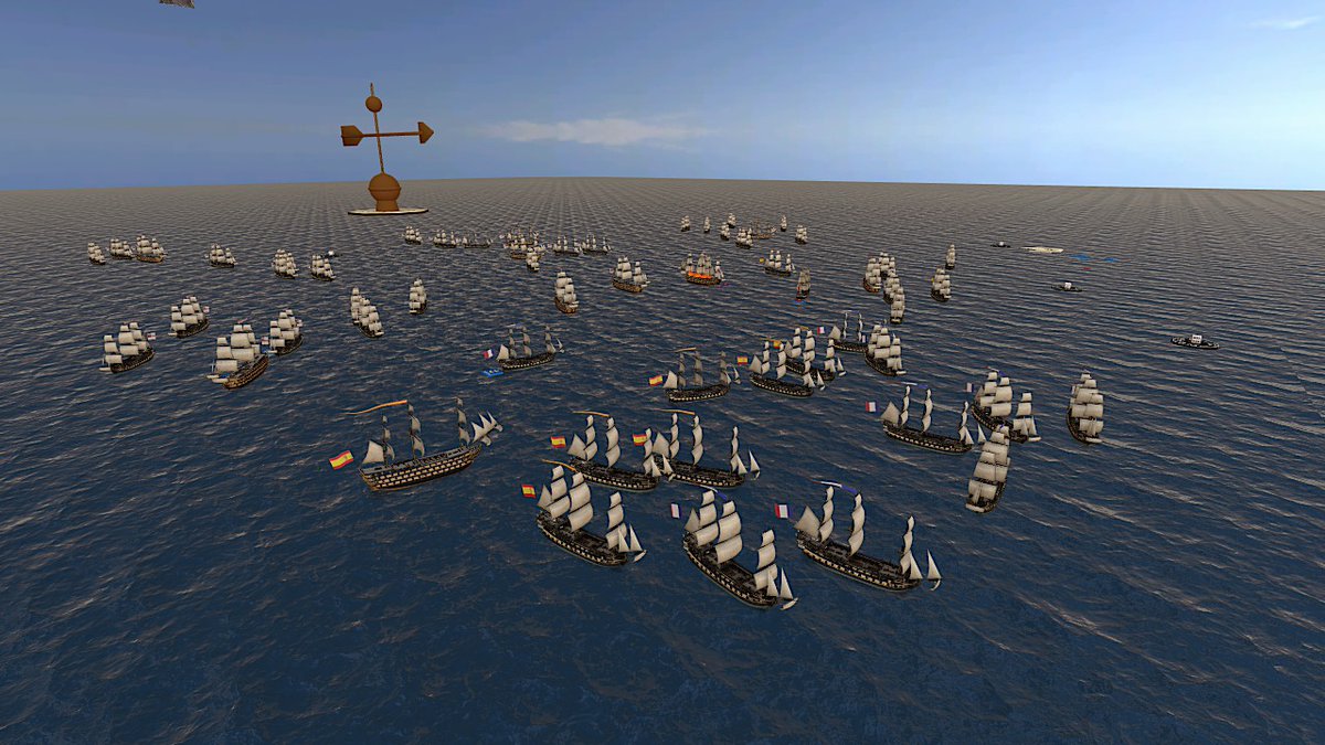 TheGascon's tweet photo. Trafalgar for "Fighting Sail" is getting nasty now. The Victory is crippled and there's now a solid line of Allied ships waiting to receive the remainder of the British advance. @ADragoons #TheImmortalMemory https://t.co/nDr5WlKTlt