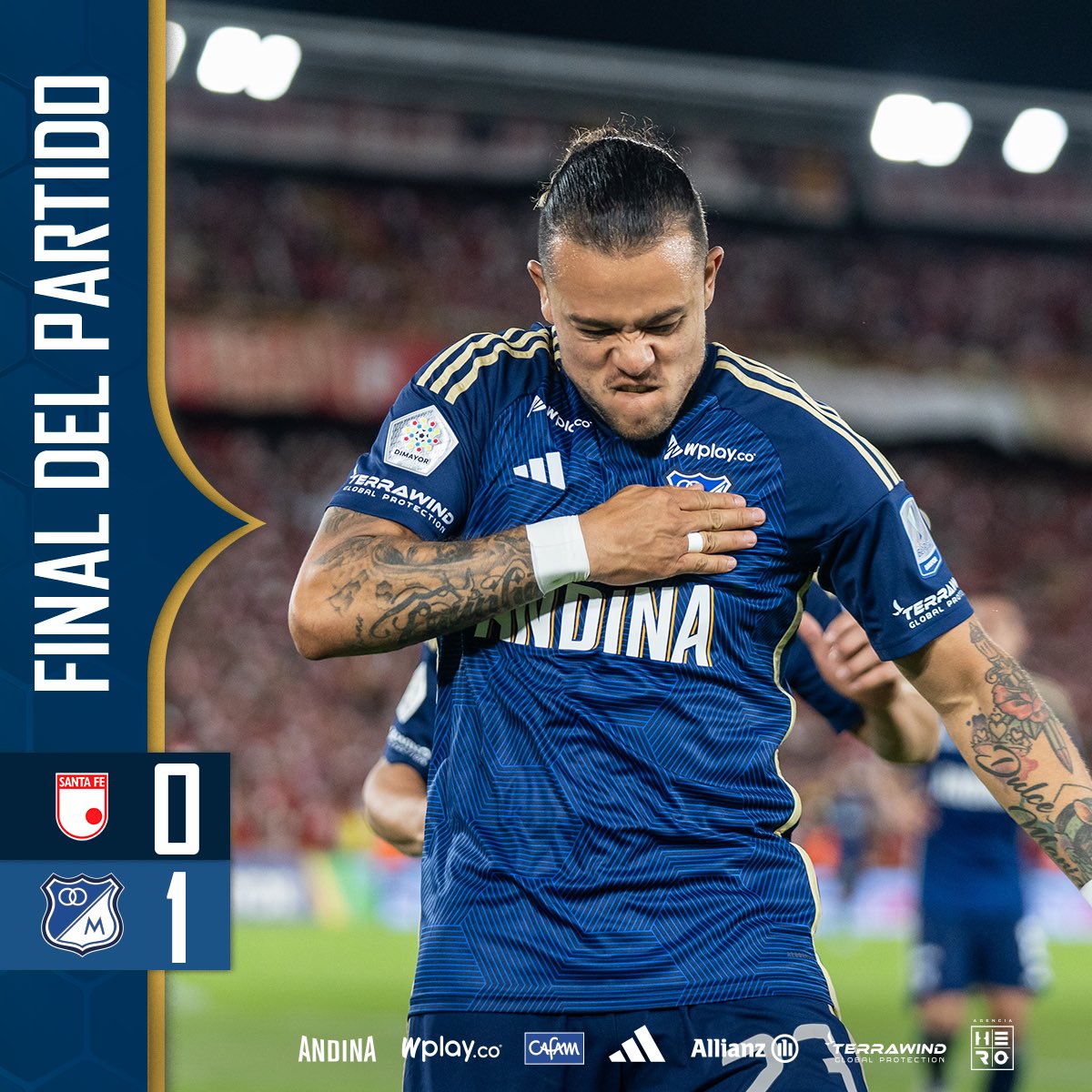 ⏱️ 90’ ¡ESTO ES MILLONARIOS! ¡NOSOTROS SOMOS BOGOTÁ! 🤩💙🤍🔥 ¡EL CLÁSICO CAPITALINO ES AZUL Y BLANCOOOOOOO! 
 
🔴⚪️ SFE 0️⃣ - 1️⃣ MFC 🔵⚪
