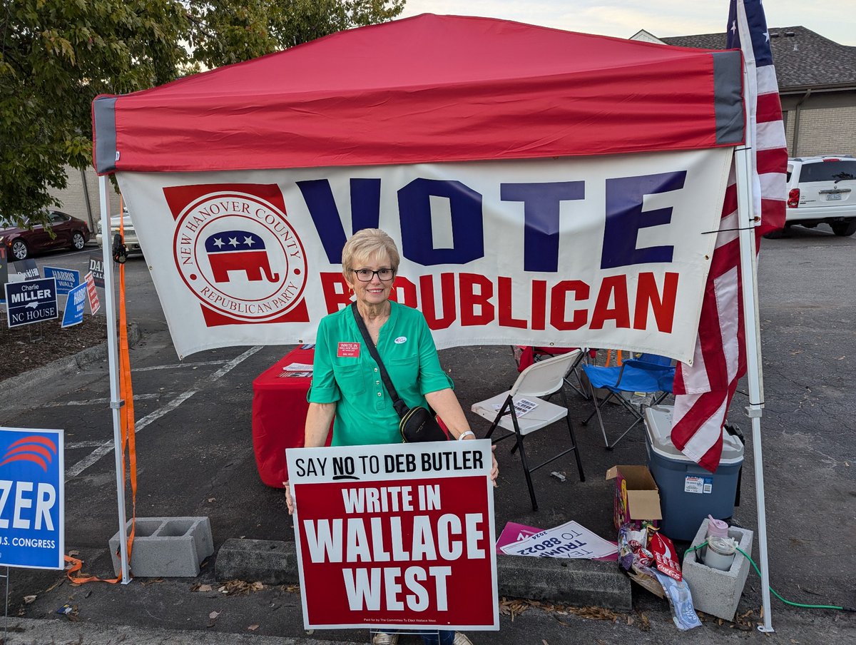 VoteWallaceWest's tweet photo. We've been hitting the early voting locations here in New Hanover County. Great turn out and everyone is excited. It's been great to meet so many of your and explain why we need to say NO to Deb Butler and YES to Write In WALLACE WEST ! 
#ncpol #nhcgop