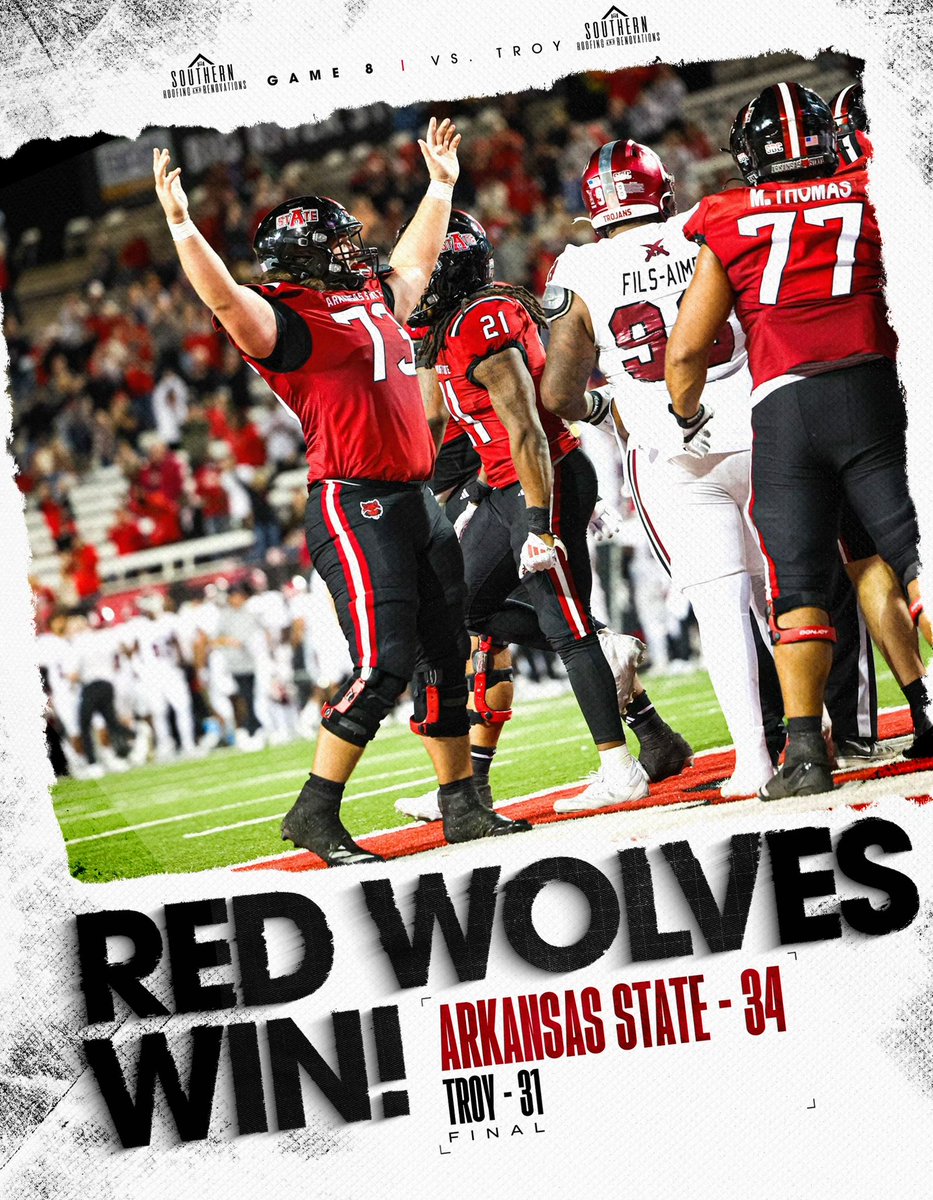 AStateFB's tweet photo. Red Wolves Win 💯

#WolvesUp https://t.co/4wB5xPay5A