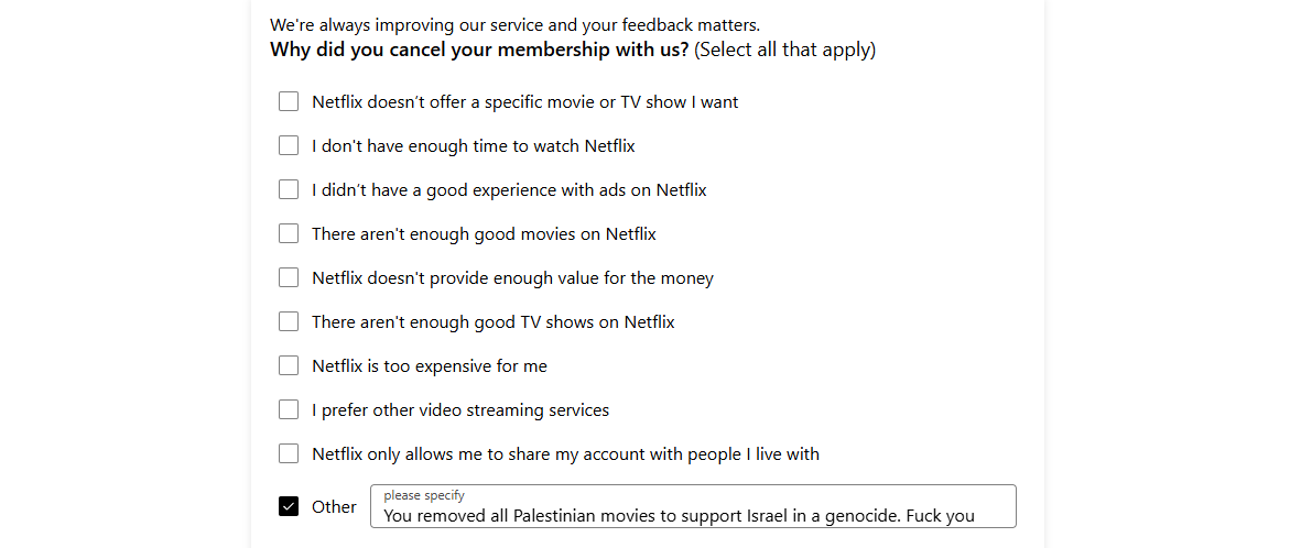 opedaily's tweet photo. @netflix - I've been a member for 12 years now. Never missed a payment, never canceled. 

Watch this, MFer. 

#Netflix #cancelnetflix #PrayForGaza 

You can f*ck right off with all that. #BoycottNetflix #netflixsupportsgenocide 

#netflixgenocide #byenetflix #fluckyou https://t.co/r6g0Ss25Jx