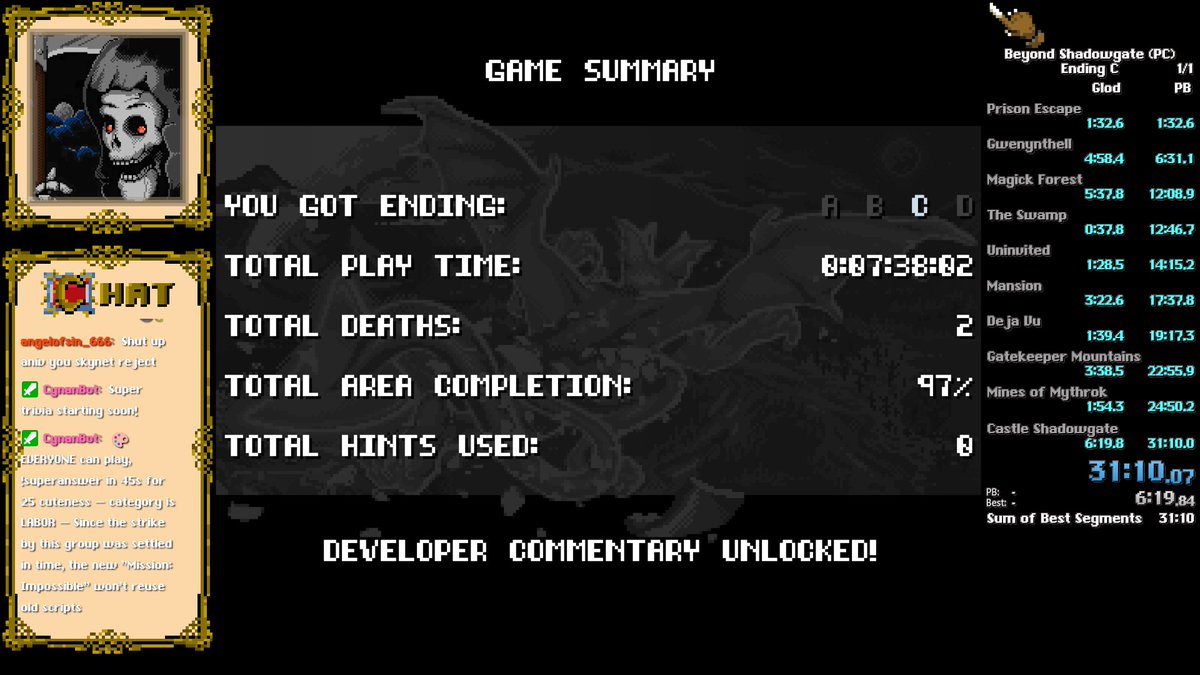MeurigPlays's tweet photo. Stream was extremely busy with #beyondshadowgate getting updated on SRC with ending categories. Having half-decent runs to submit is nice, but we also did a 29 skip for the main category.
Super productive night! https://t.co/mVAyIjw7YE