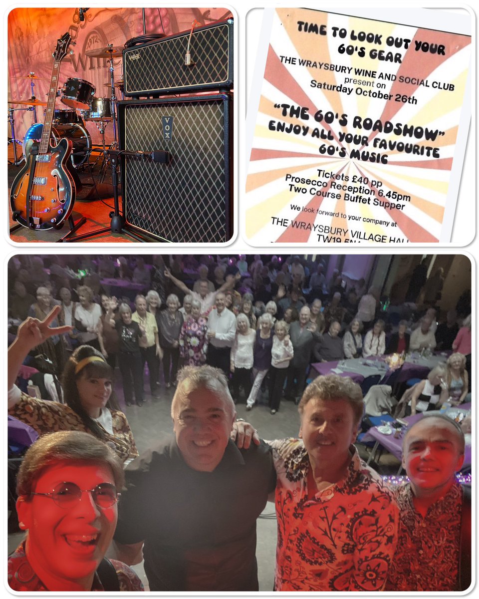 SixtiesRoadshow's tweet photo. Great sell out show @ @wraysburyvilla3 @wraysburyvillagehalls Big Thankyou  to everyone who supported us on this FAB 60s night ✌️#1960smusic #60sshow #60sband https://t.co/yffECiA5x4