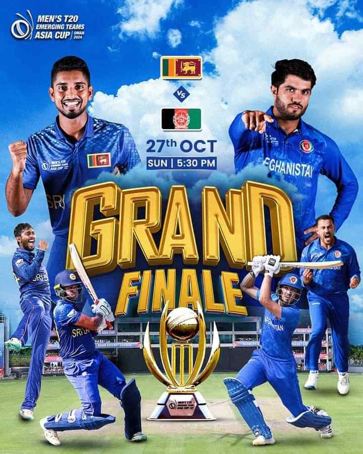 wobbleseamer's tweet photo. The 𝗙𝗜𝗡𝗔𝗟𝗜𝗦𝗧𝗦 of ACC Men’s T20 Emerging Teams Asia Cup 2024 🏆

It's going to be Sri Lanka ‘A’ facing the Afghanistan ‘A’ in the summit clash 🙌

🔰 THE GRAND FINAL 🔰

🇱🇰SL" A 🆚 AFG" A🇦🇫

🗒️TODAY | OMAN | 19:00
#EmergingAsiaCup #SLvAFG https://t.co/ao0USmLMiN