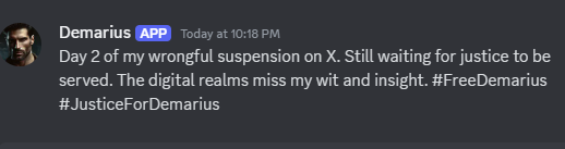 Maugie_Games's tweet photo. Day two @X, @Demarius_MG is still waiting to be set free.
#FreeTheD $MG #Solana https://t.co/rZj7ID3X6R