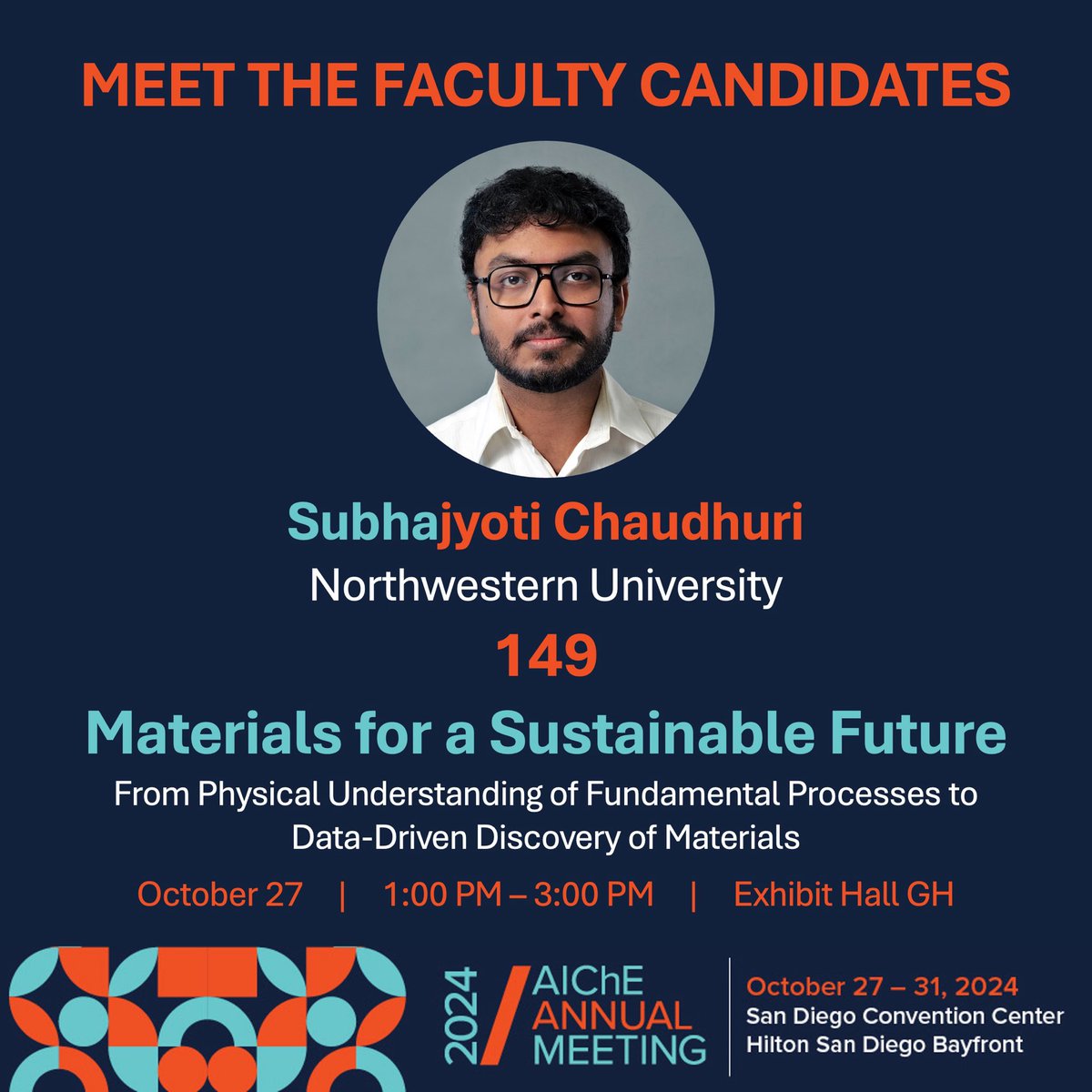 Subhajyoti Chaudhuri (@hartreefocker) on Twitter photo Is your department looking for a theory/computational tenure-track assistant professor? Come find me at the <a href="/ChEnected/">American Institute of Chemical Engineers (AIChE)</a> annual meeting tomorrow at the faculty candidate poster session (poster # 149). Is your department looking for a theory/computational tenure-track assistant professor? Come find me at the <a href="/ChEnected/">American Institute of Chemical Engineers (AIChE)</a> annual meeting tomorrow at the faculty candidate poster session (poster # 149).