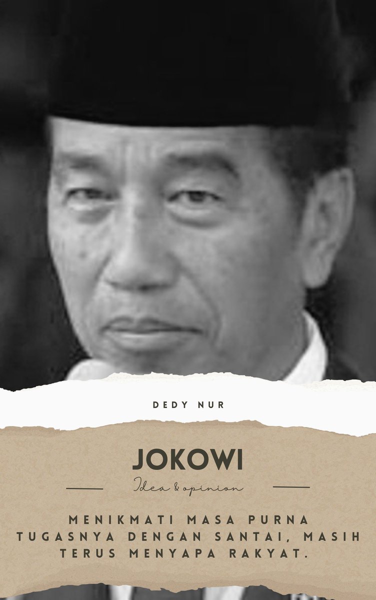 DedynurPalakka's tweet photo. Jokowi: Menikmati Masa Purna Tugas dengan Santai dan Masih Terus Menyapa Rakyat

Setelah menyelesaikan dua periode kepemimpinannya, Jokowi memilih menikmati masa purna tugas dengan santai. 

Gaya hidupnya yang sederhana juga tidak berubah. Meskipun sudah tidak menjabat, Jokowi tetap aktif berinteraksi dengan masyarakat. 

Ia sering terlihat menyapa rakyat secara langsung, baik melalui media sosial maupun kunjungan langsung ke beberapa tempat. 

Ini menunjukkan bahwa meskipun perannya sebagai presiden telah usai, Jokowi masih merasa terhubung dengan rakyat, menjalani hidup dengan rileks namun tetap peduli.