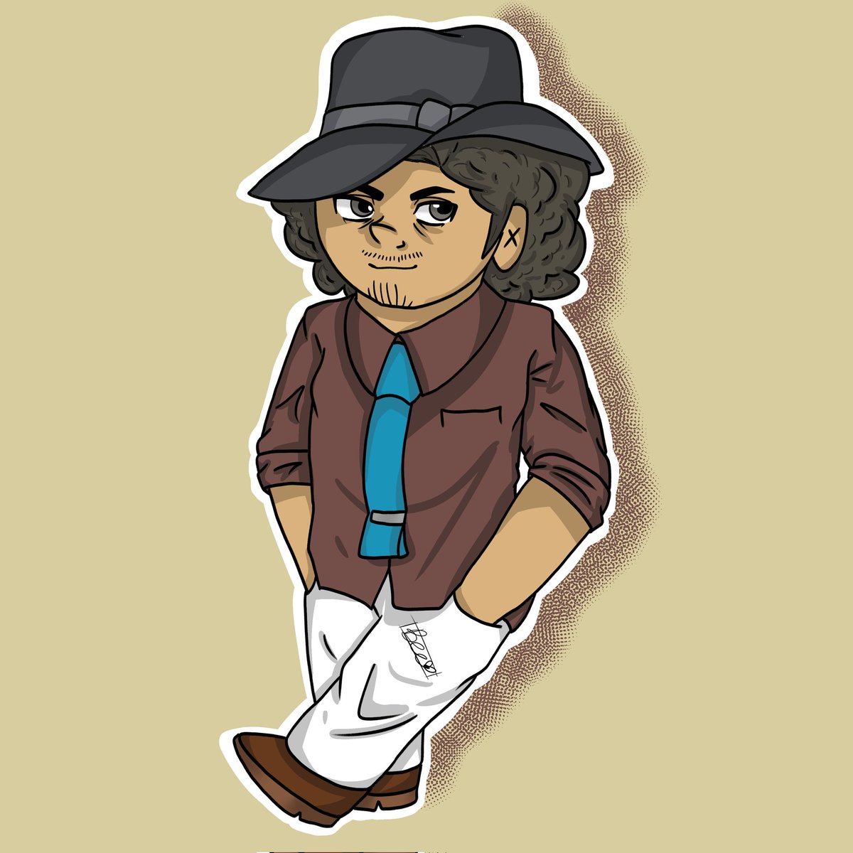 PrintedPult's tweet photo. Day 26 of AA Halloween is the man the myth the legend: Eddie Fender as.....himself! 

#AceAttorney https://t.co/pNLCA9m5lC