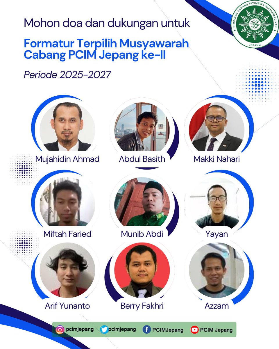 Mohon doa dan dukungan dari teman-teman semua untuk Formatur terpilih Musyawarah Cabang PCIM Jepang ke-2 periode 2025-2027.

#muhammadiyah #pcimjepang #jepang #japan #dakwah #islam #pcimjepang #chiba #fukuoka #hiroshima