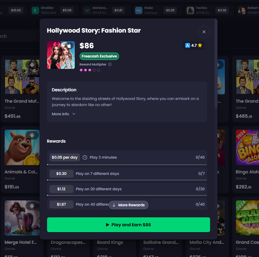 FreeCashGames's tweet photo. Earn $86 playing Hollywood Story on #freecash
Get paid as you pass levels and withdraw instantly.
Get paid in $btc $doge $ltc $eth
Join - https://t.co/bZEwvafBRx
#gaming #games #mobilegames #gamers #earn #gamingoffers #gamingdeals #play #fun https://t.co/JWrqaagiIi