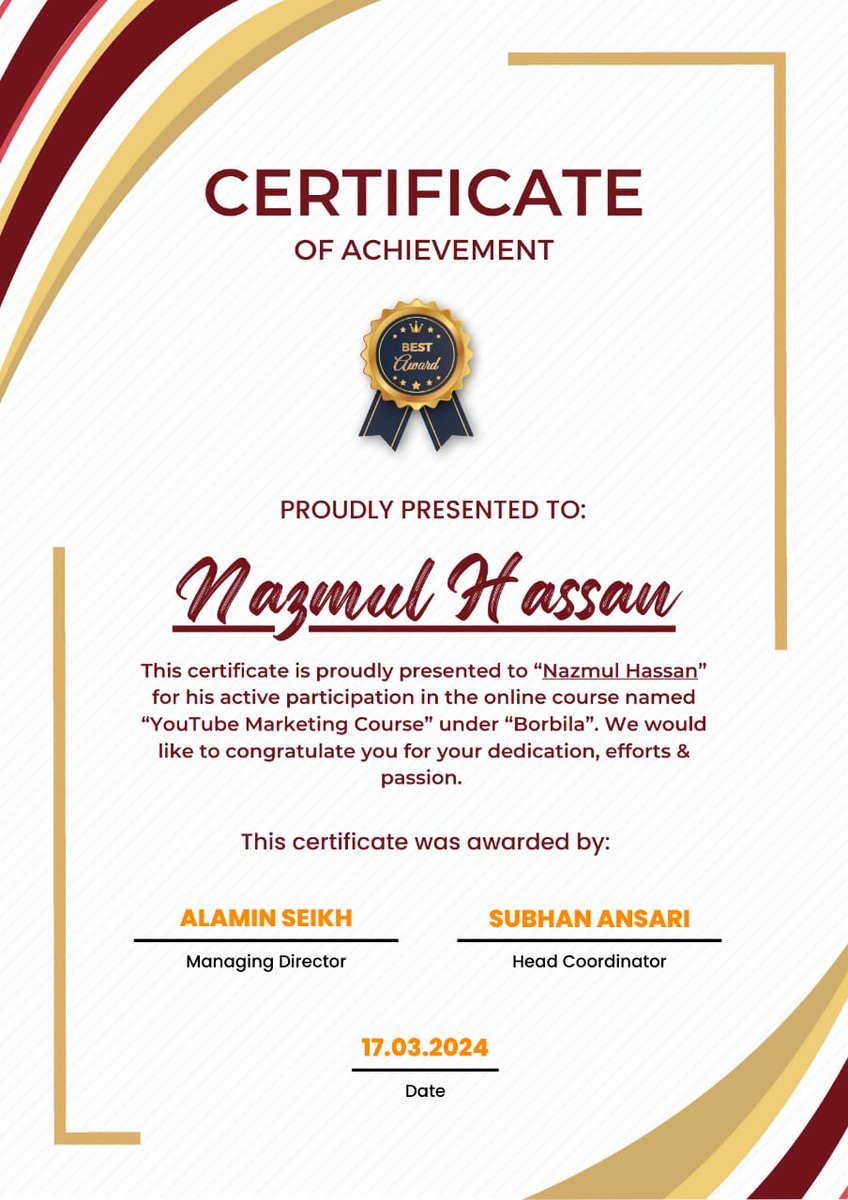 After completing a three-month course on digital marketing, I received a certificate.