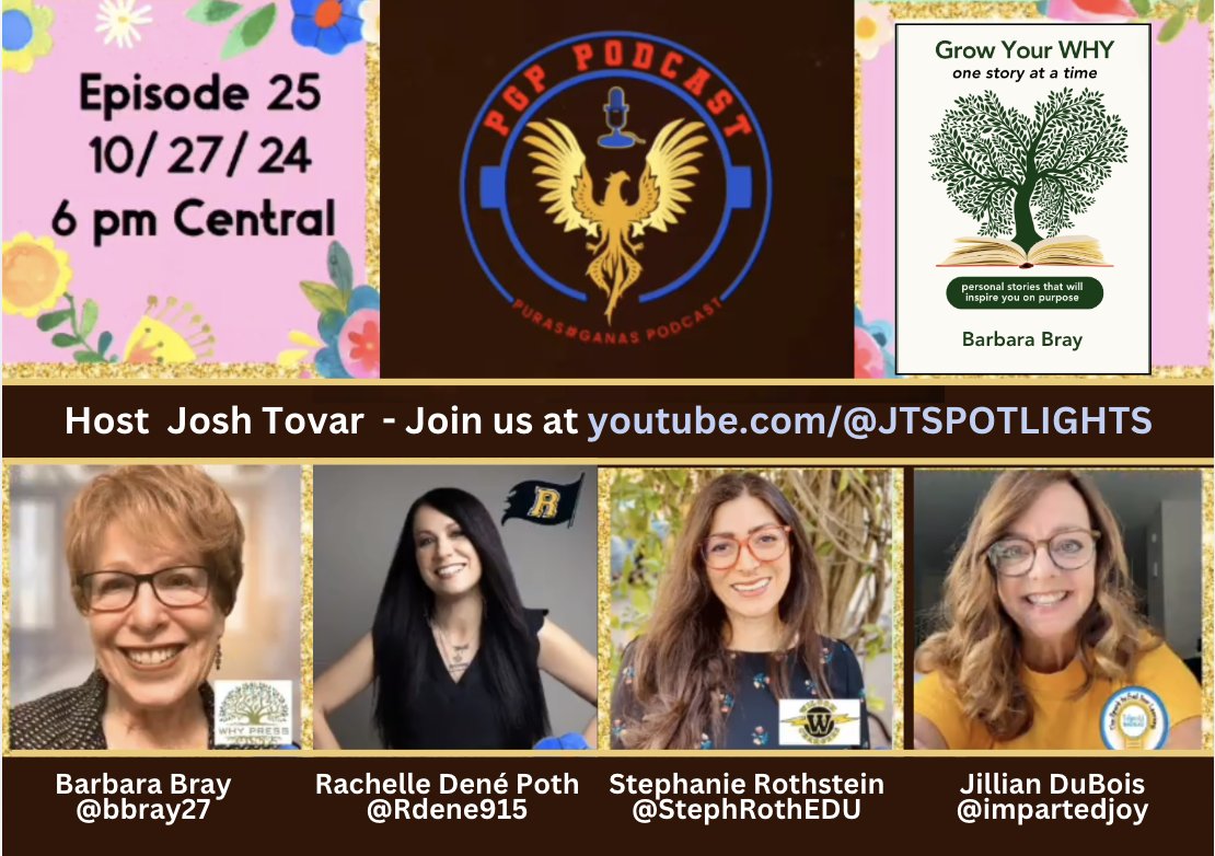 Barbara Bray✨Story Weaver✨ 🔜 #SXSWEDU #ISTE2925 (@bbray27) on Twitter photo #PGPPodcast host <a href="/JTSPOTLIGHTS/">Josh Tovar</a> w/ <a href="/Rdene915/">Dr. RACHELLE DENÉ POTH |ThriveinEDU #AI #AIinEDU</a> <a href="/impartedjoy/">Jill DuBois #ISTELive25</a> <a href="/StephRothEDU/">Stephanie Rothstein</a> <a href="/bbray27/">Barbara Bray✨Story Weaver✨ 🔜 #ISTE2025</a>
Sun. 10/27/24 (4PT/6CT/7ET) #GrowYourWhy Part 1
Join us at youtube.com/@JTSPOTLIGHTS
Pls RT <a href="/Hedreich/">Hedreich Nichols</a> <a href="/LiviaChanL/">Livia Chan, M.Ed</a> @RitaWirtz <a href="/Shapiro_WTHS/">Craig Shapiro</a> <a href="/iamnoadaniel/">Noa Daniel</a> <a href="/MrsHayesfam/">Melisa Hayes 🌈💙💛</a> <a href="/WalterDGreason/">Walter Greason</a> @sarahdateecher #PGPPodcast host <a href="/JTSPOTLIGHTS/">Josh Tovar</a> w/ <a href="/Rdene915/">Dr. RACHELLE DENÉ POTH |ThriveinEDU #AI #AIinEDU</a> <a href="/impartedjoy/">Jill DuBois #ISTELive25</a> <a href="/StephRothEDU/">Stephanie Rothstein</a> <a href="/bbray27/">Barbara Bray✨Story Weaver✨ 🔜 #ISTE2025</a>
Sun. 10/27/24 (4PT/6CT/7ET) #GrowYourWhy Part 1
Join us at youtube.com/@JTSPOTLIGHTS
Pls RT <a href="/Hedreich/">Hedreich Nichols</a> <a href="/LiviaChanL/">Livia Chan, M.Ed</a> @RitaWirtz <a href="/Shapiro_WTHS/">Craig Shapiro</a> <a href="/iamnoadaniel/">Noa Daniel</a> <a href="/MrsHayesfam/">Melisa Hayes 🌈💙💛</a> <a href="/WalterDGreason/">Walter Greason</a> @sarahdateecher