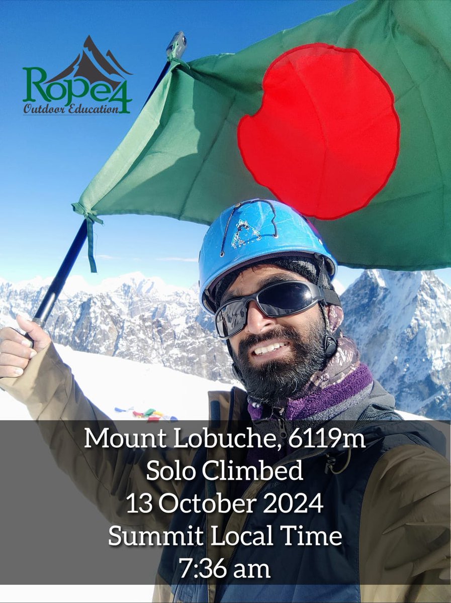 rope4bd's tweet photo. Solo summit to Lobuche, 6119 m in the #Himalayas by Bangladeshi #Mountaineer Toukir Hossain! 

#outdooreducation #youthdevelopment #climbing #motivation #mountain #lobuche https://t.co/5d1R4zVulY
