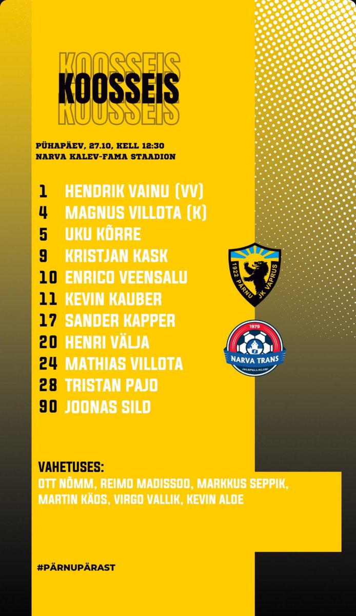 Our lineup to face Narva Trans! 🤩

#pärnupärast