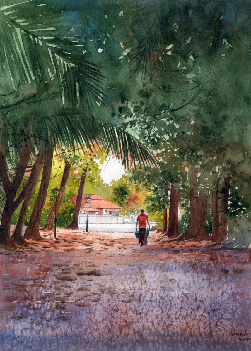 I love this painting—it came together effortlessly and is so my style. The more freedom I have, the more I enjoy it. 

It got lots of attention in Utheemu; people kept guessing the person! Part of my *Kandhuvalu Miskiy* series, which ended up being four paintings.