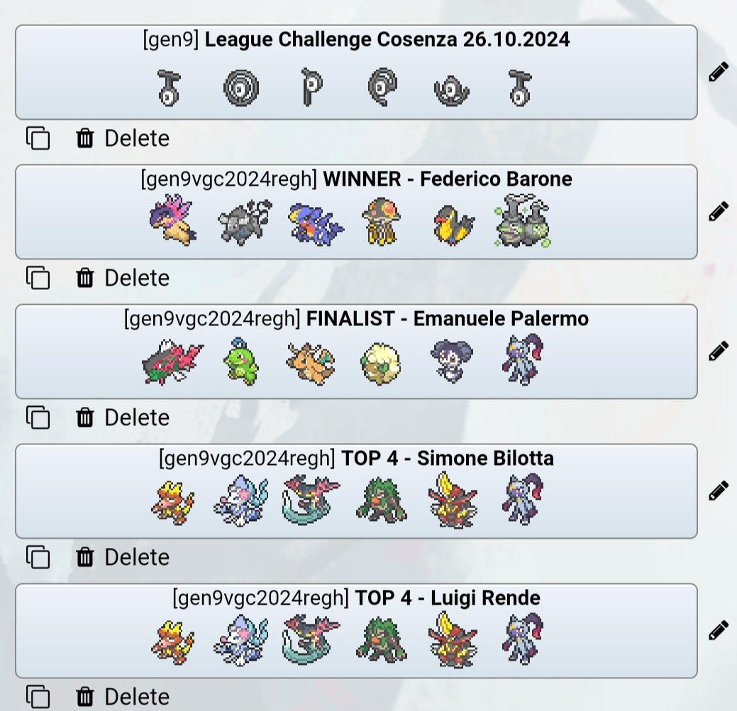 Yesterday I won a League Challenge in Cosenza. 
This is the team I played, enjoy!