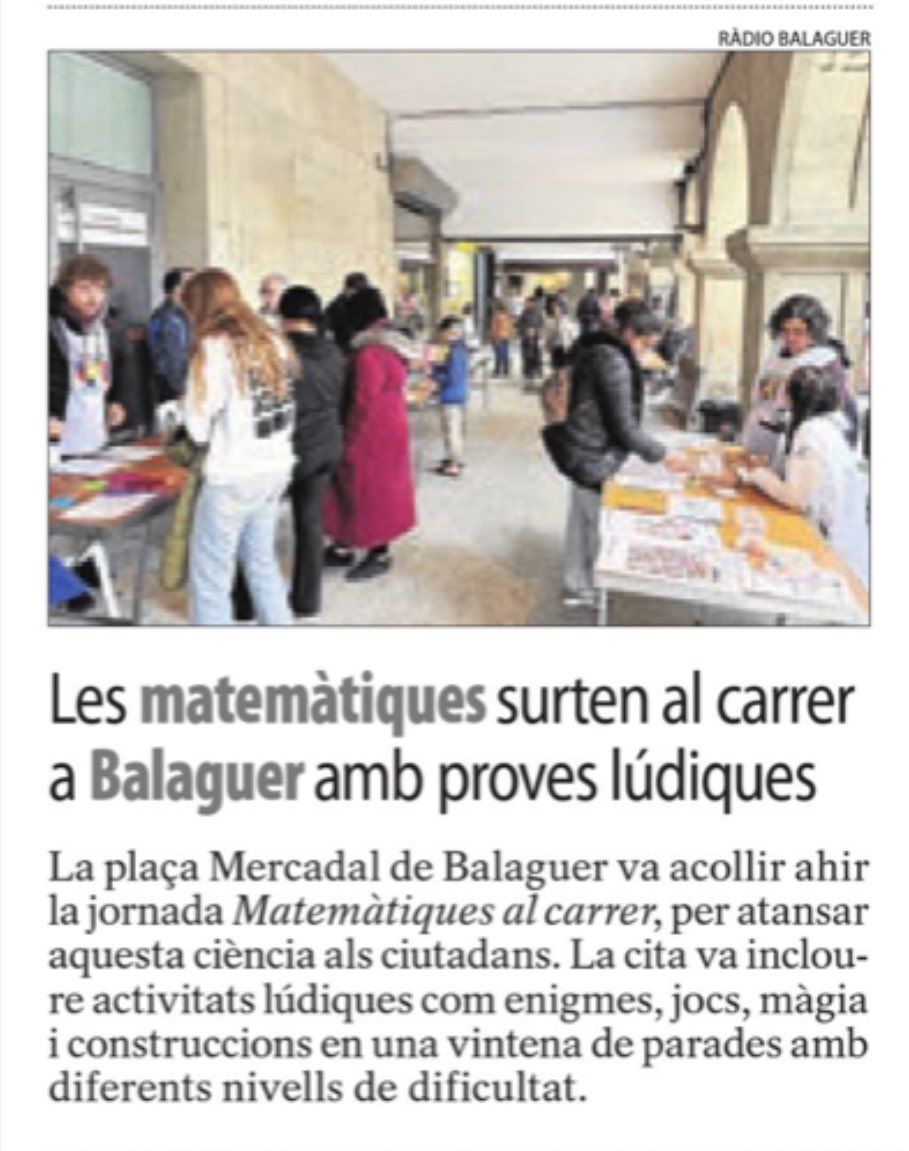 LleimatLleida's tweet photo. La jornada  #matesalcarrerbalaguer24 avui al diari @SEGREcom https://t.co/LZ4VxCYz1c