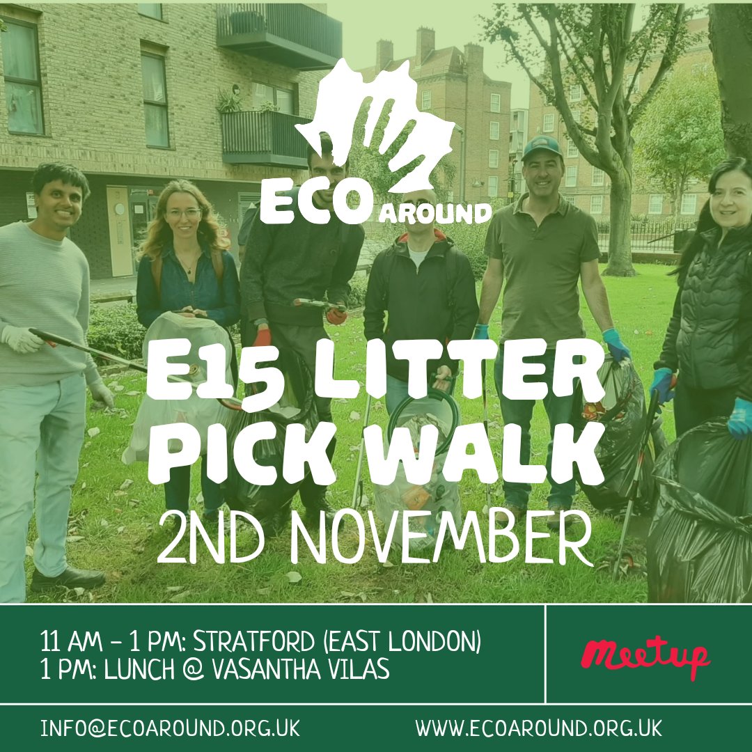 EcoAroundUK's tweet photo. Hi everyone, our next litter pick up is happening next Saturday on the 2nd of November. RSVP if you are planning to attend 😊
https://t.co/SxxDQEbRwP
We will go for a lunch after at the vegetarian restaurant.
#se15 #litterpick #londoncleanup #zerowaste #plasticfree #stratford https://t.co/jWRxOVenIZ