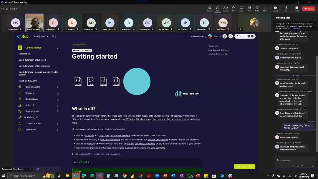 JOSEPHMARHONE's tweet photo. Data Ingestion with dltHub: A Fantastic Learning Experience! 🚀

I had the privilege of attending an insightful session yesterday on data ingestion with dltHub led by @qudus_ayoola_  The session covered essential topics on Data Loading Techniques (DLT), emphasizing incremental https://t.co/1C5TlXGehZ