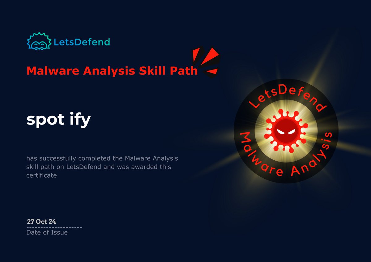 iamspotify's tweet photo. Malware Analysis Skill Path
#letsdefend https://t.co/JMyUDdqiVM 
@LetsDefendIO https://t.co/g4heU2J7yl