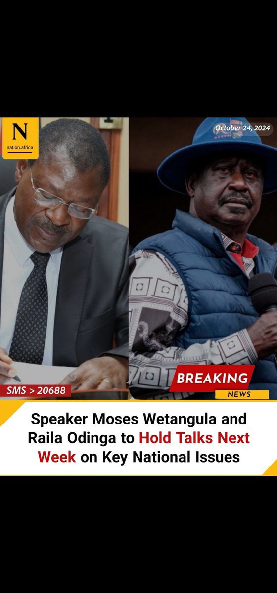BREAKING NEWS: National Speaker Moses Wetangula and ODM leader Raila Odinga to hold talks next week on key National issues. Your thoughts 🤔?