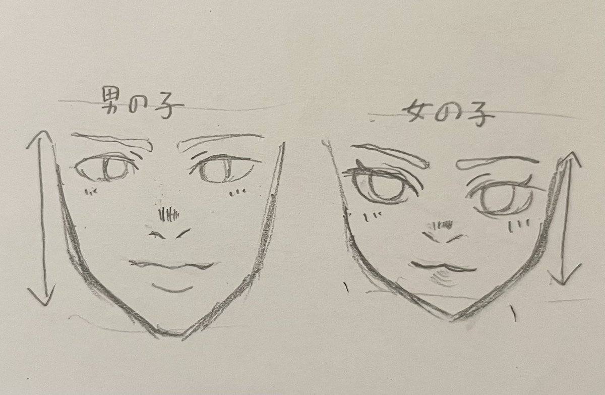 rika_327's tweet image. 自分用女の子描く時のメモ✍️
・口は小さく描け
・男の子より顔のパーツの距離が近いぞ
・目は割と大きく描いても大人っぽく見えるぞ
・顔小さいぞ！輪郭は思ってるより小さく描け