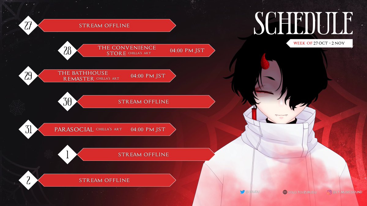 【Schedule!】
Happy Halloween week! I'm streaming Chilla's Art games on Youtube until Halloween night~

【Links】
Youtube: youtube.com/@zrudu

#VTuber #ENVTuber