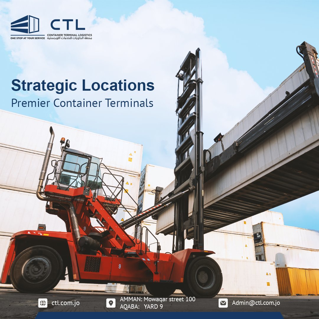 CTL_Logistics's tweet photo. At Container Terminal Logistics (CTL), we proudly operate as one of Jordan’s leading container terminal providers.

📧 Admin@ctl.com.jo
🌐 https://t.co/iuyfwA6ZdS

#CTLLogistics #GlobalTrade #ContainerTerminals #Amman #Aqaba #SupplyChainSolutions https://t.co/DexQvgwaCO