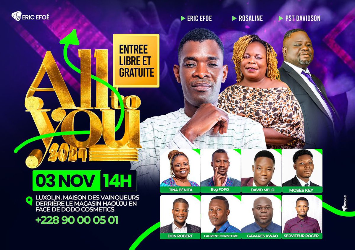 T48lL's tweet photo. AllToYou2024 avec Éric EFOE et des artistes comme Chantre Rosaline , pasteur Davidson et plein d’autres 

#AllToYou #Music #Gospel https://t.co/quOmdu5ERu