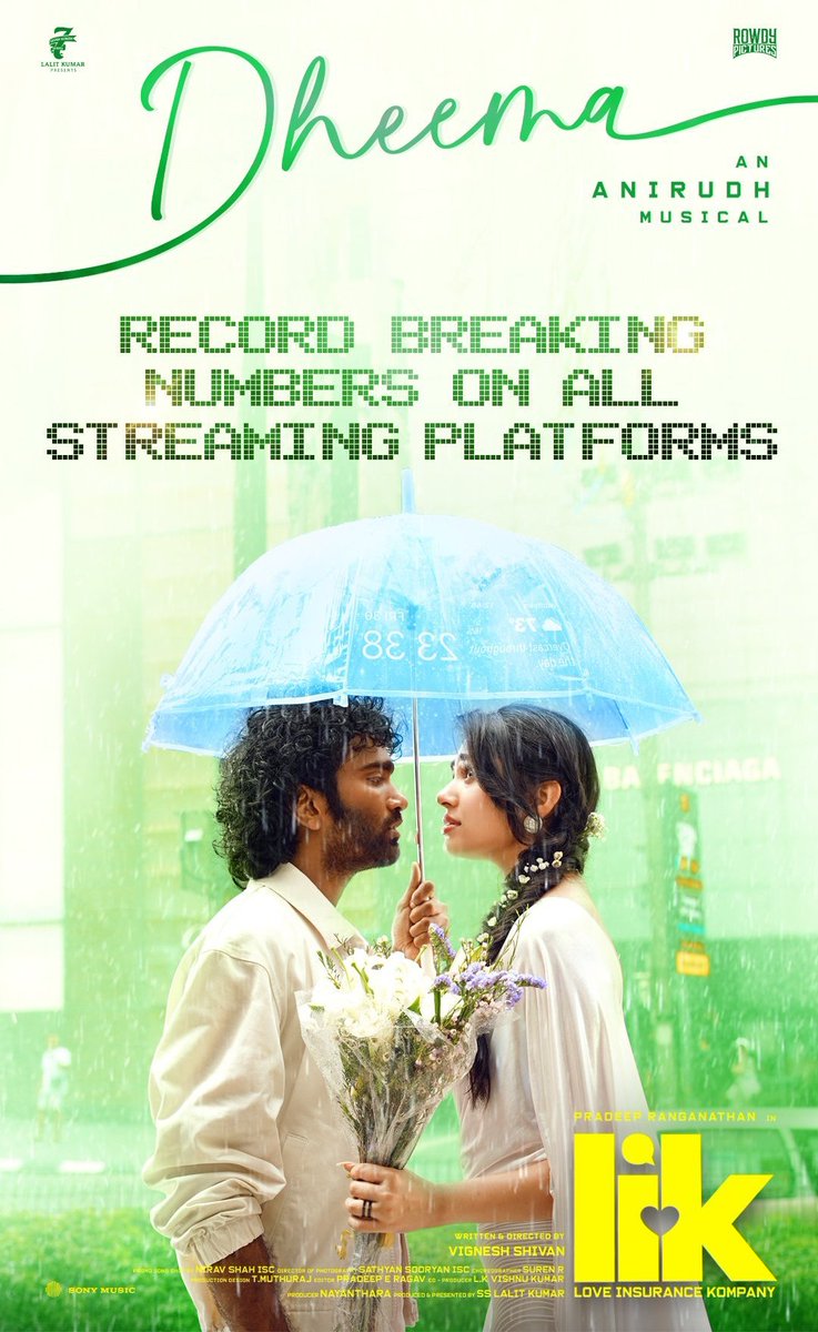 thesuryamehra's tweet photo. #LoveInsuranceKompany First Single #Dheema Record Breaking numbers on all Streaming platforms❤️
https://t.co/hwmpXEwXMd
#LIKFirstSingle #PradeepRanganathan #KrithiShetty #VigneshShivan #SJSuryah #Anirudh https://t.co/K7NLrHodQg