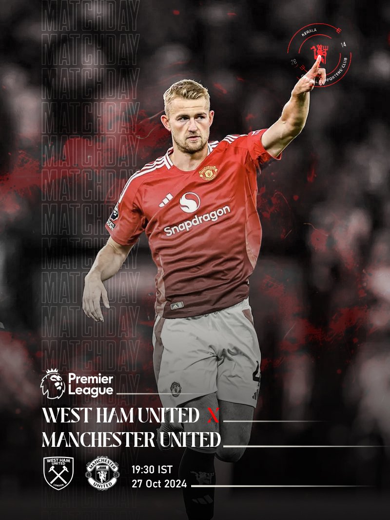 musckerala's tweet photo. In today's fixture we travel to London to face West Ham United.

#Matchday #WHUMUN #MUFC #DeLigt #MUSCK https://t.co/wIG60lqE58