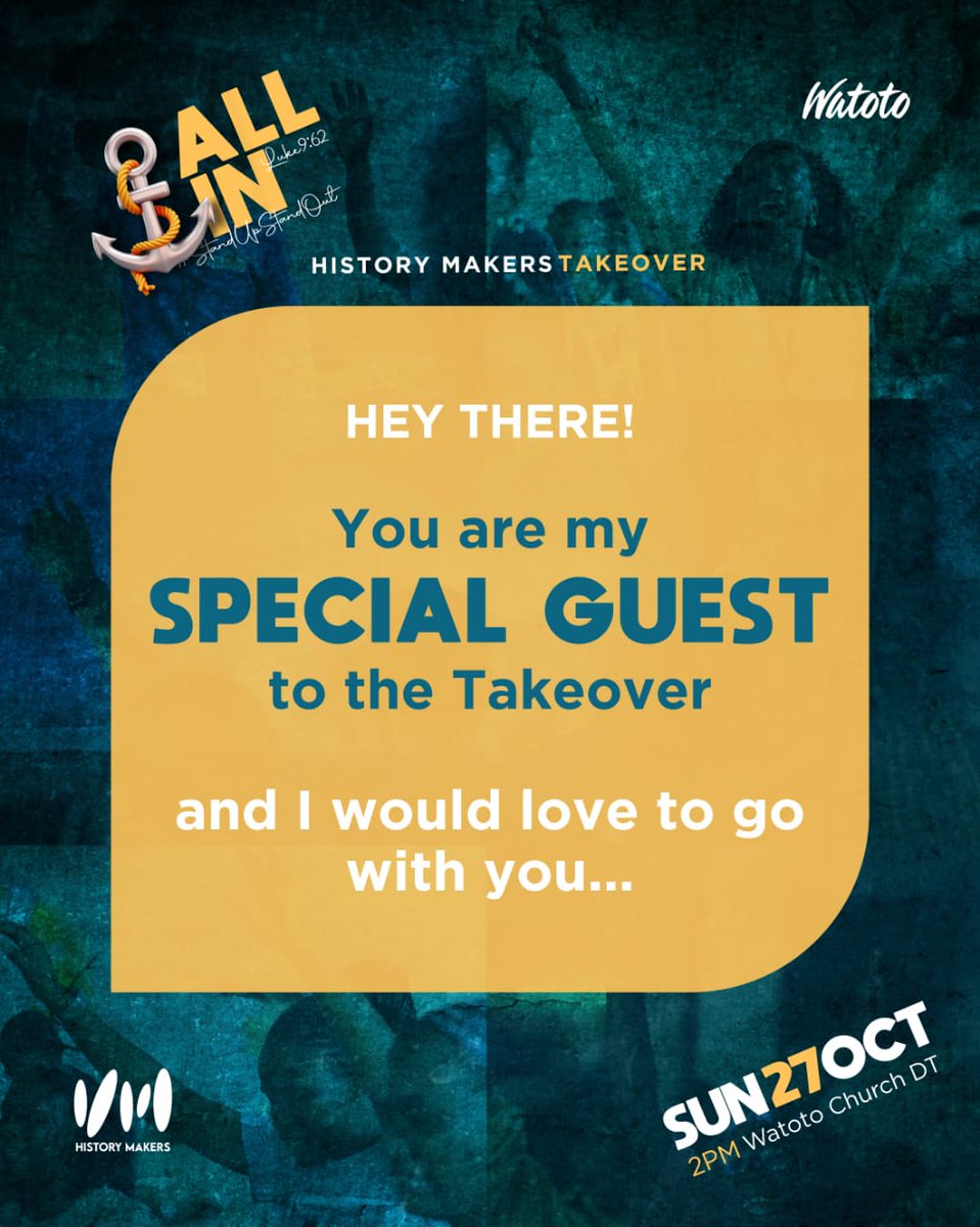 Benkazigoluweru's tweet photo. ๐ University students, get ready to go ALL IN!
Today, Sun 27 Oct, join us at 2 PM at Watoto Church DT @watotochurch for the History Makers Takeover! Itโs your chance to #StandUpStandOut with a community dedicated to faith, purpose, and making a difference. Letโs anchor ourselves in unshakable hope and rise together as the next generation of leaders!
Donโt miss this powerful moment of worship, connection, and inspiration. See you there! ๐ช๐ฅ #HistoryMakers #ALLIN