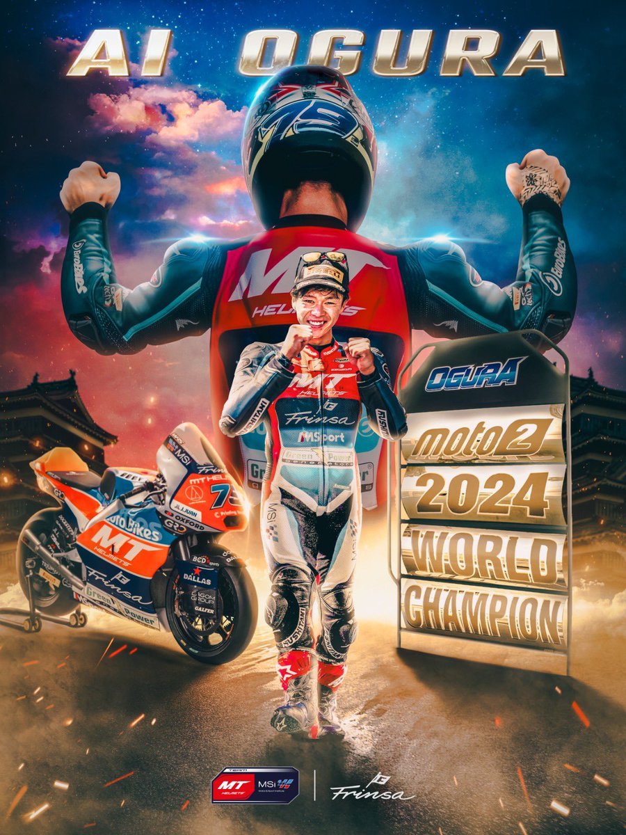 YESSSS WE ARE MOTO2 2024 WORLD CHAMPION 🏆🥇 #goldenai @aiogura79 

We are so happy, so proud of our MTHelmets-MSi family ❤️💙 and our JAPANESE MACHINE

#mthelmetsmsifamily♥️ #mthelmetsmsi #Moto2 #MotoGP #2024season #aiogura #ogura #japanesemachine