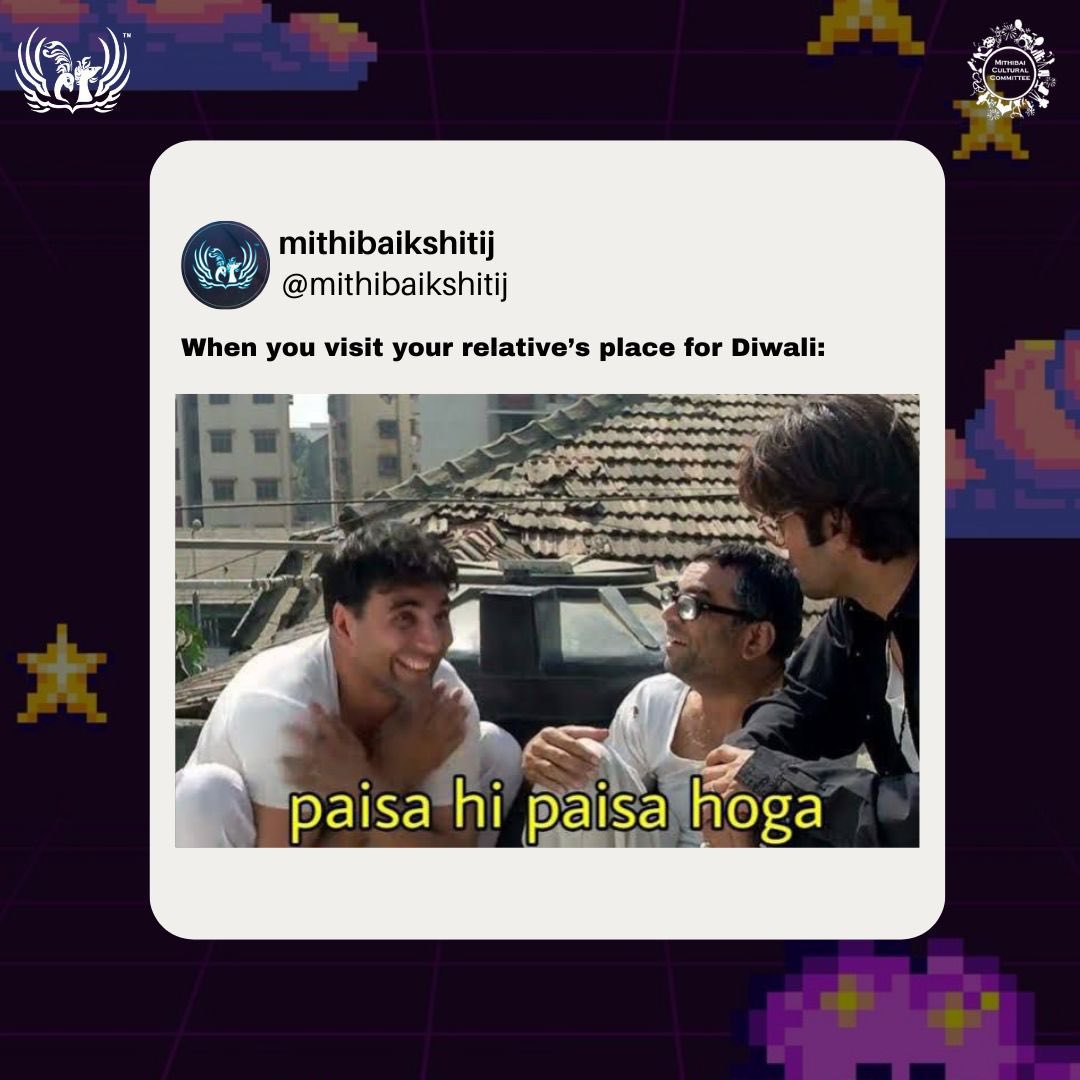 Mithibaikshitij's tweet photo. Turning Diwali into meme-ories 💥🌟🪔 

#kshitij #mithibaikshitij #memes #ExploreMore #diwalimemes #relatable #funny #foryou #trendingpost #diwali2024 https://t.co/Cu9So8xu1O