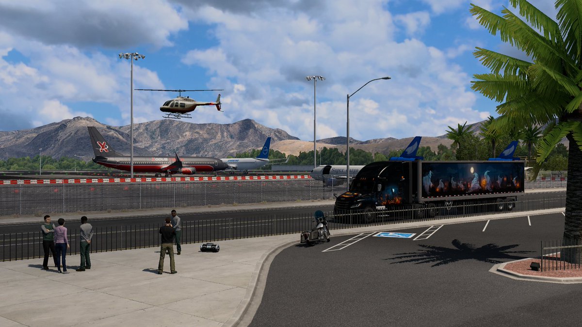 BarbosGaming's tweet photo. This year I chose to start the official convoy #event of @TruckersMP from #LasVegas and this is my entrance right now in the city.

Don't miss the 2024 #Halloween  Experience -> https://t.co/GSflzbhQxk

#ATS #AmericanTruckSimulator #TruckersMP #Freightliner #Cascadia #Generation5 https://t.co/2mvNRbBE4v