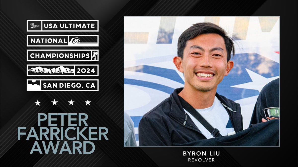 Congratulations to Byron Liu, from <a href="/RevolverIHD/">Revolver Ultimate</a>, on winning the 2024 Peter Farricker Award! 

#USAUltimate | #USAUNats
