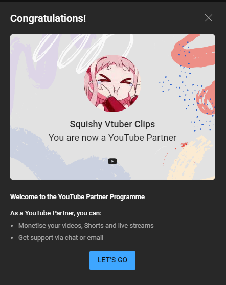 SquishyClips's tweet photo. I forgot to post this here, but I got monetized.🥳 Thank you to everyone who got me to this point.❤️ https://t.co/R9jNGyRBYh