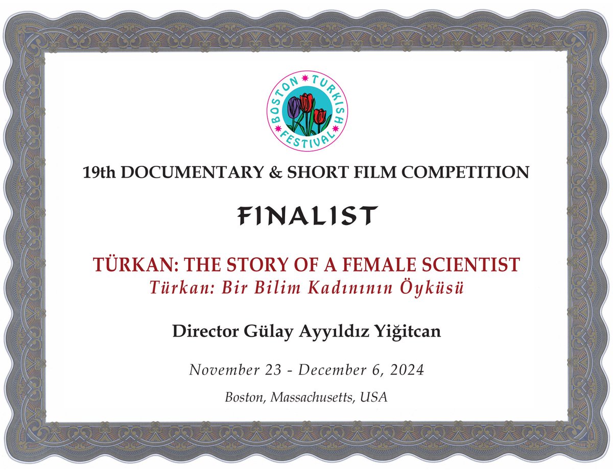 ozlemozdemir's tweet photo. "Türkan: Bir Bilim Kadınının Öyküsü" belgeselimiz Boston Türk Festivali Belgesel ve Kısa Film Festivali’nde finalist oldu. Türkan Saylan'ın öyküsü şimdi de ABD'de🎈 Sonuç Aralık'ta belli olacak. @bostonturkfest ve jüriye teşekkürlerimizle🙏
https://t.co/IKEEOlR4P1 https://t.co/uER0WXg2CY