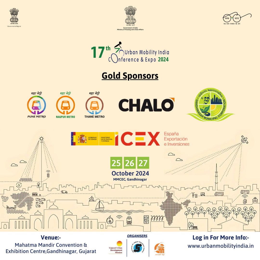 Meet our Golden sponsors 17th Urban Mobility India Conference &amp; Expo 2024 

📅 Oct 25-27 | 📍 Mahatma Mandir, Gandhinagar.
🌐 More info: urbanmobilityindia.in

#UMI2024 #UrbanMobility #SustaainableTransport #UrbanMobility