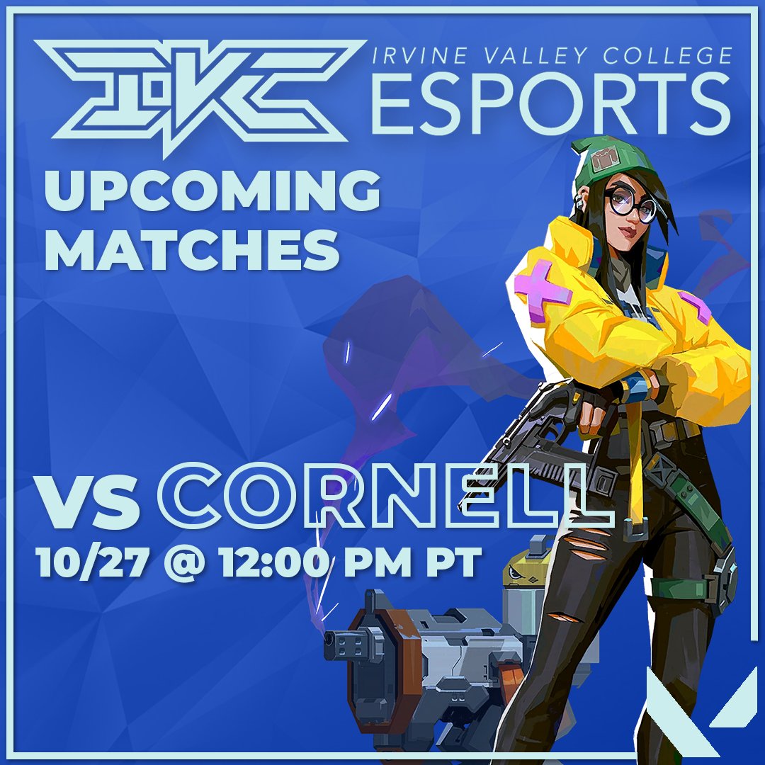 Our varsity Valorant team IVC Blue is headed to their game today against Cornell College in the CVAL Fall Warmup 2024!

🆚<a href="/CornellEsports/">Cornell College Esports</a>
⏰10/27 @ 12:00 PM PT