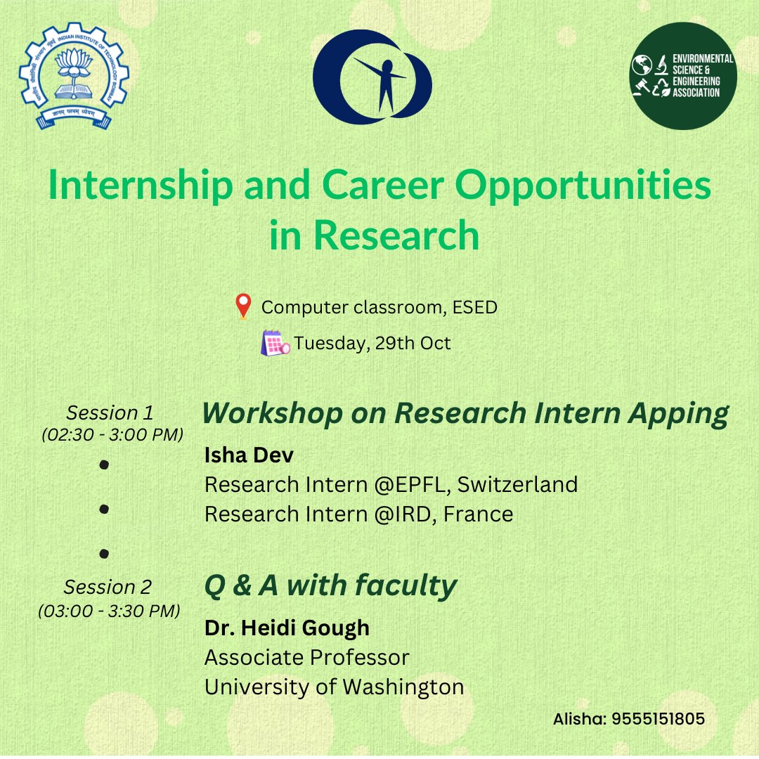 esea_iitb's tweet photo. 📢 Join us for insights into research careers &amp; university internships! Learn from Isha Dev, a seasoned intern, &amp; Dr. Heidi Gough from University of Washington, with decades in academia &amp; industry hiring.

📅 Oct 29 | 🕑 2:30-3:30 PM | 📍Computer Classroom,  ESED https://t.co/SjX3cpulOs